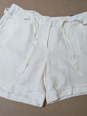 Lane Bryant Cream Tie-Waist Linen-Blend Shorts